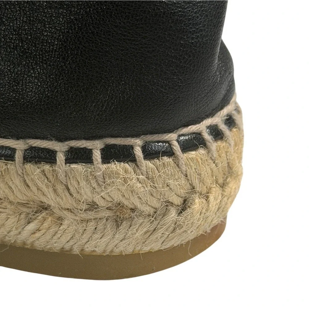 CHANEL Lambskin Espadrilles Black CC 37 Auth New w/o Box Leather Flats Slip-On